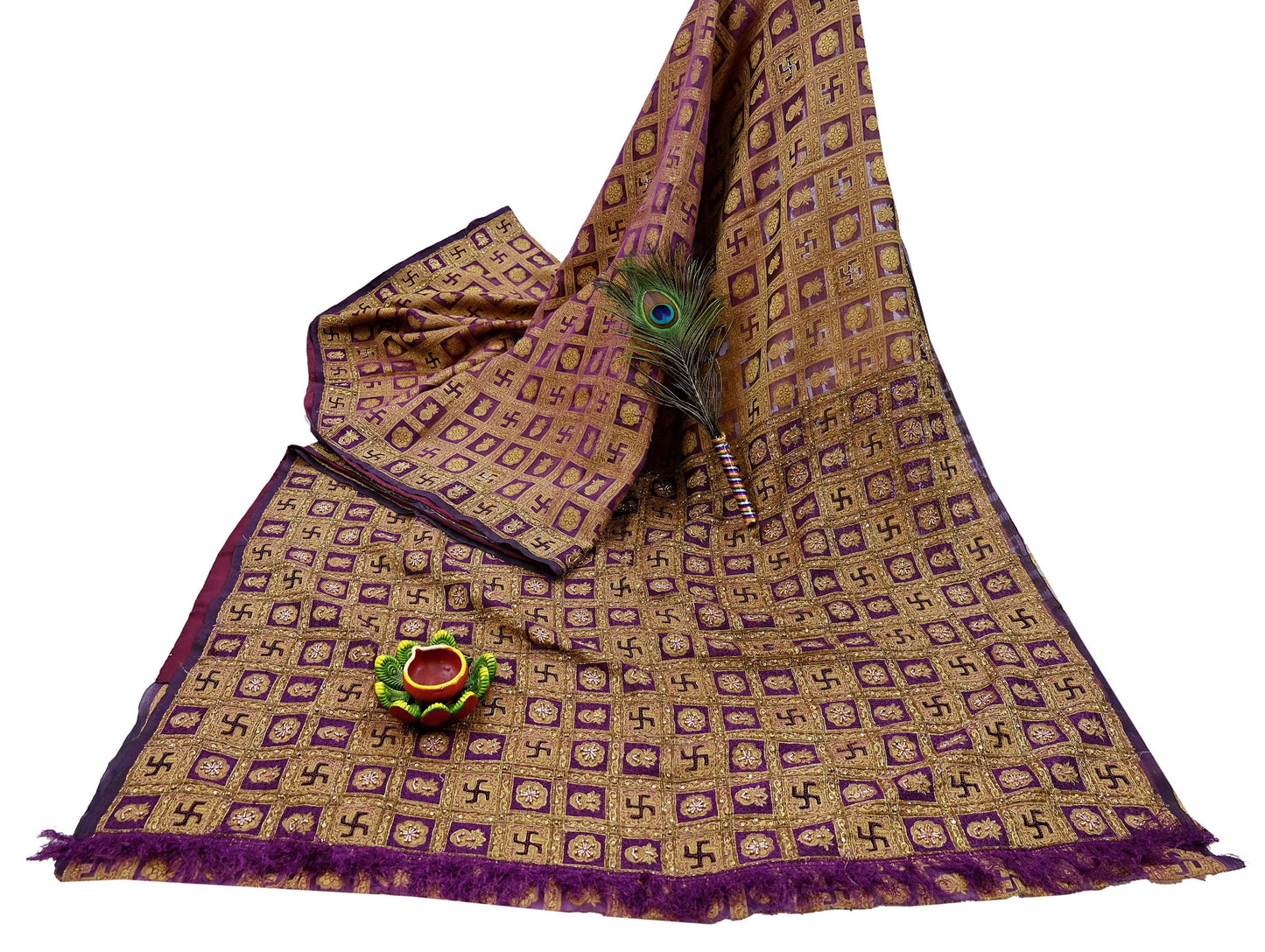 Indian Vintage Sari Purple Hand Embroidered Saree Pure Organza Silk Craft Fabric 5Yd Ethnic Dress Making Crafting Quilting