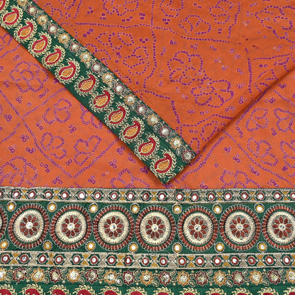 Indian Vintage Orange Saree Pure Georgette Silk Hand Embroidered Bandhani Printed Sari Craft Fabric 5yd Soft Sequins Dress making Crafting