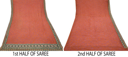 Indian Vintage Orange Saree Pure Georgette Silk Hand Embroidered Bandhani Printed Sari Craft Fabric 5yd Soft Sequins Dress making Crafting