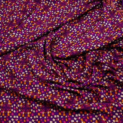 Indian Vintage Purple Moss Crepe Saree Printed Floral Sari Fabric 6 Yards Soft Craft Fabric for Sewing, Dressmaking, Quilting,Upcycling