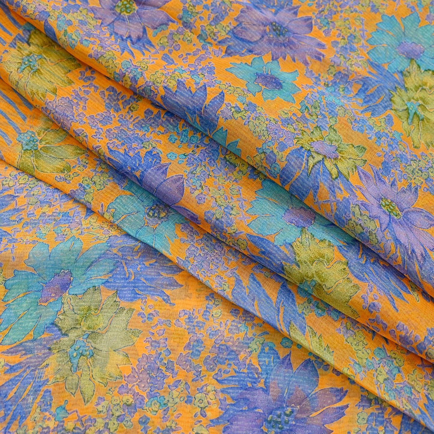 Indian Vintage Sari Orange Pure Chiffon Silk Printed Sarees Craft Fabric Sewing 5Yard Soft Light Sari Dress Making Quilting Upcycle Crfating