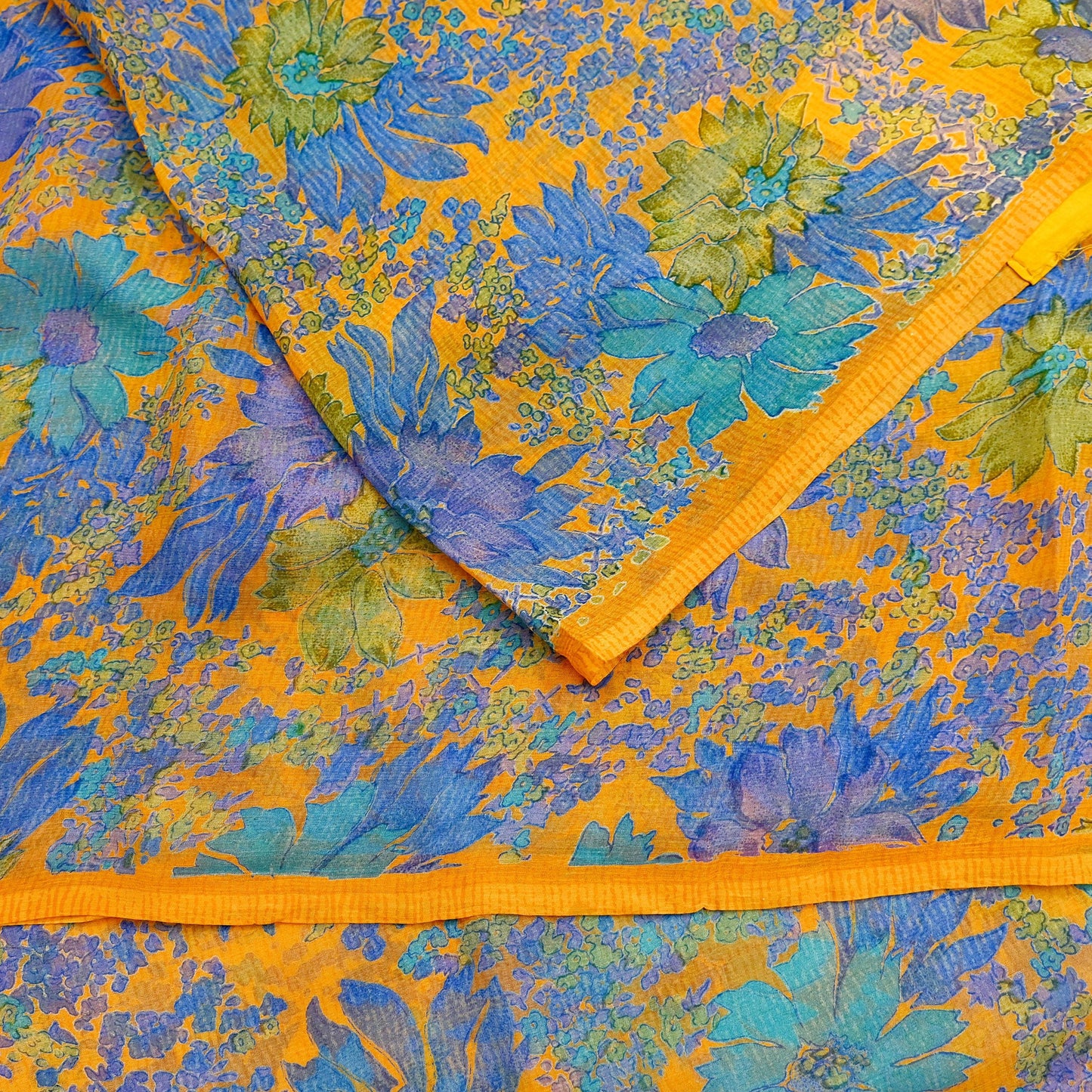 Indian Vintage Sari Orange Pure Chiffon Silk Printed Sarees Craft Fabric Sewing 5Yard Soft Light Sari Dress Making Quilting Upcycle Crfating
