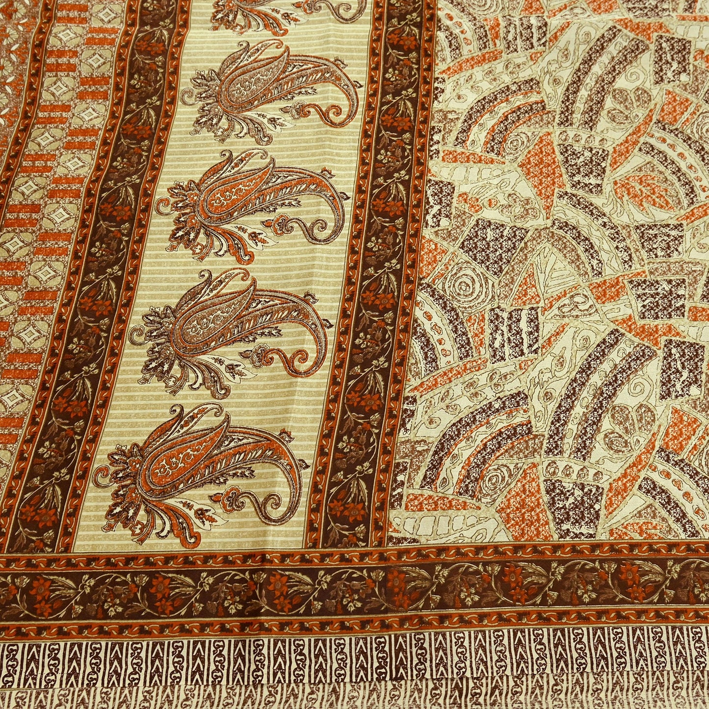 Indian Vintage Sari Brown & Beige 100% Pure Silk Printed Saree 6yd Sewing Craft Fabric DressMaking Wrap Abstract For Crafting Quilting