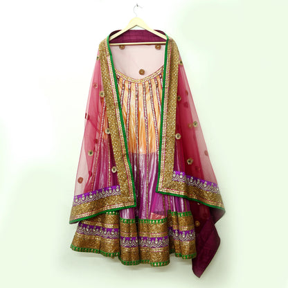 Indian Heavy Multi Mesh/Net Hand Embroidered Lehenga 3pcs Set By Designer Abu Jani Bridal Wear Bollywood Party wear