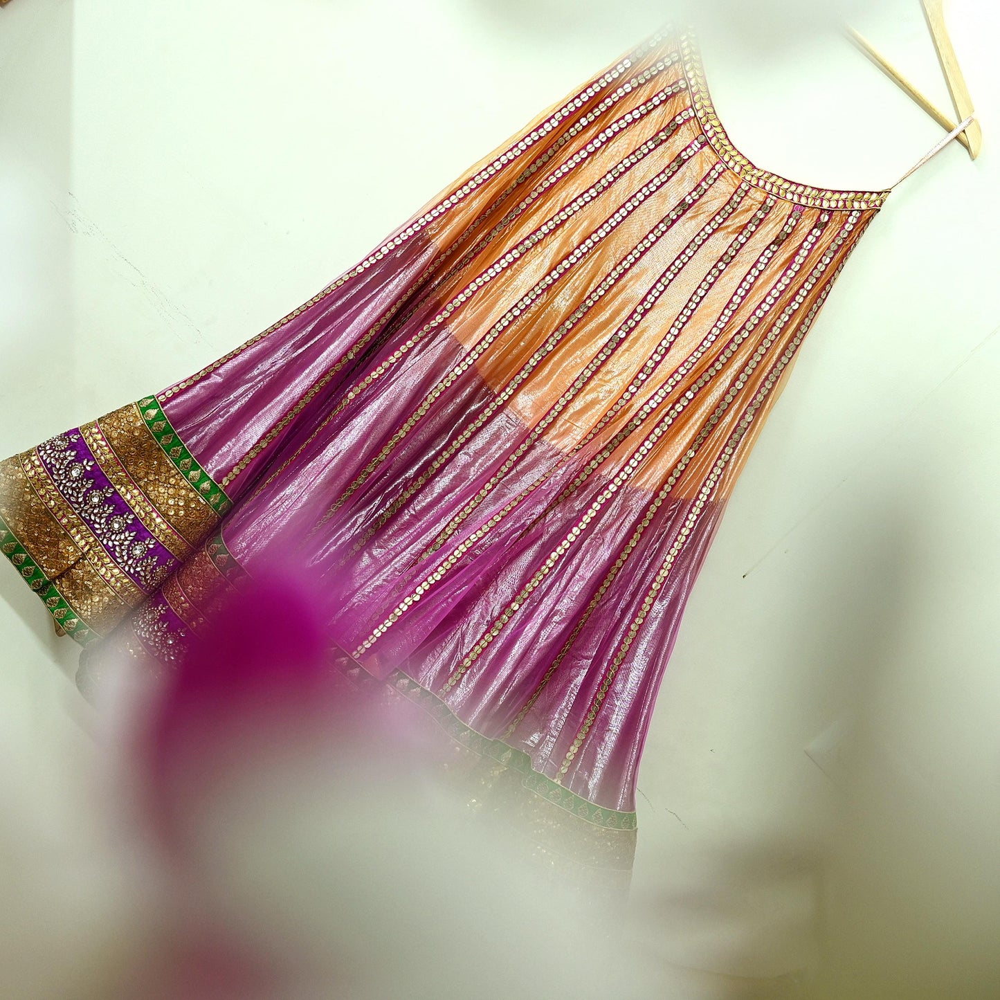 Indian Multi Heavy Wedding Net Hand Embroidered Lehenga/Skirt Designer By Abu Jani Zardozi Bridal Wear bollywood party wear gota patti