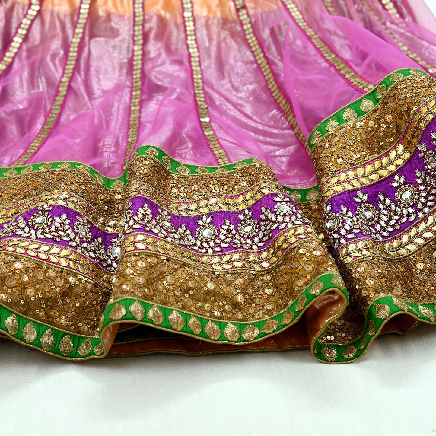 Indian Multi Heavy Wedding Net Hand Embroidered Lehenga/Skirt Designer By Abu Jani Zardozi Bridal Wear bollywood party wear gota patti