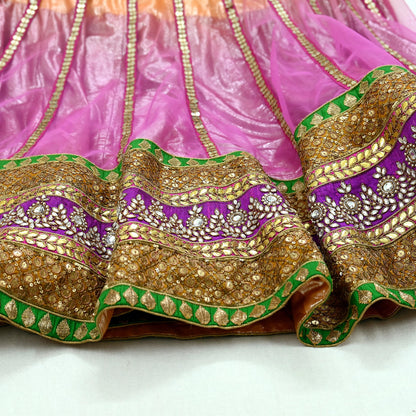 Indian Multi Heavy Wedding Net Hand Embroidered Lehenga/Skirt Designer By Abu Jani Zardozi Bridal Wear bollywood party wear gota patti