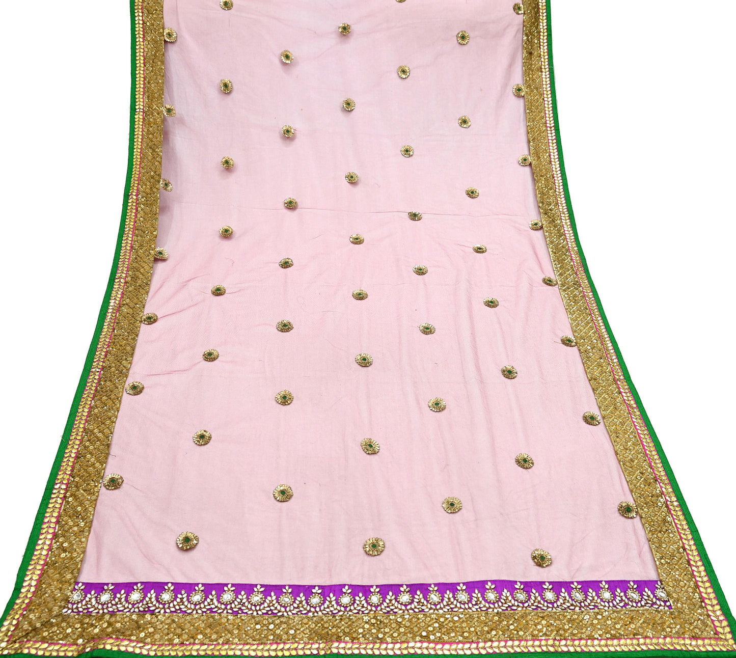Indian Heavy Wedding Dupatta Pink Net Mesh Long Stole Hand Embroidered Abu Jani Designer Scarves Zardozi Dabka Bridal Veil
