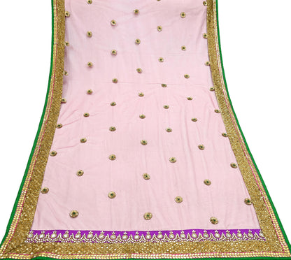 Indian Heavy Wedding Dupatta Pink Net Mesh Long Stole Hand Embroidered Abu Jani Designer Scarves Zardozi Dabka Bridal Veil