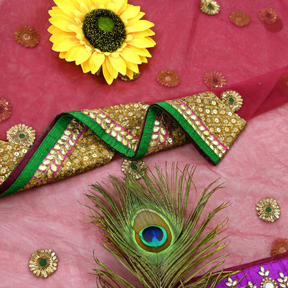 Indian Heavy Wedding Dupatta Pink Net Mesh Long Stole Hand Embroidered Abu Jani Designer Scarves Zardozi Dabka Bridal Veil