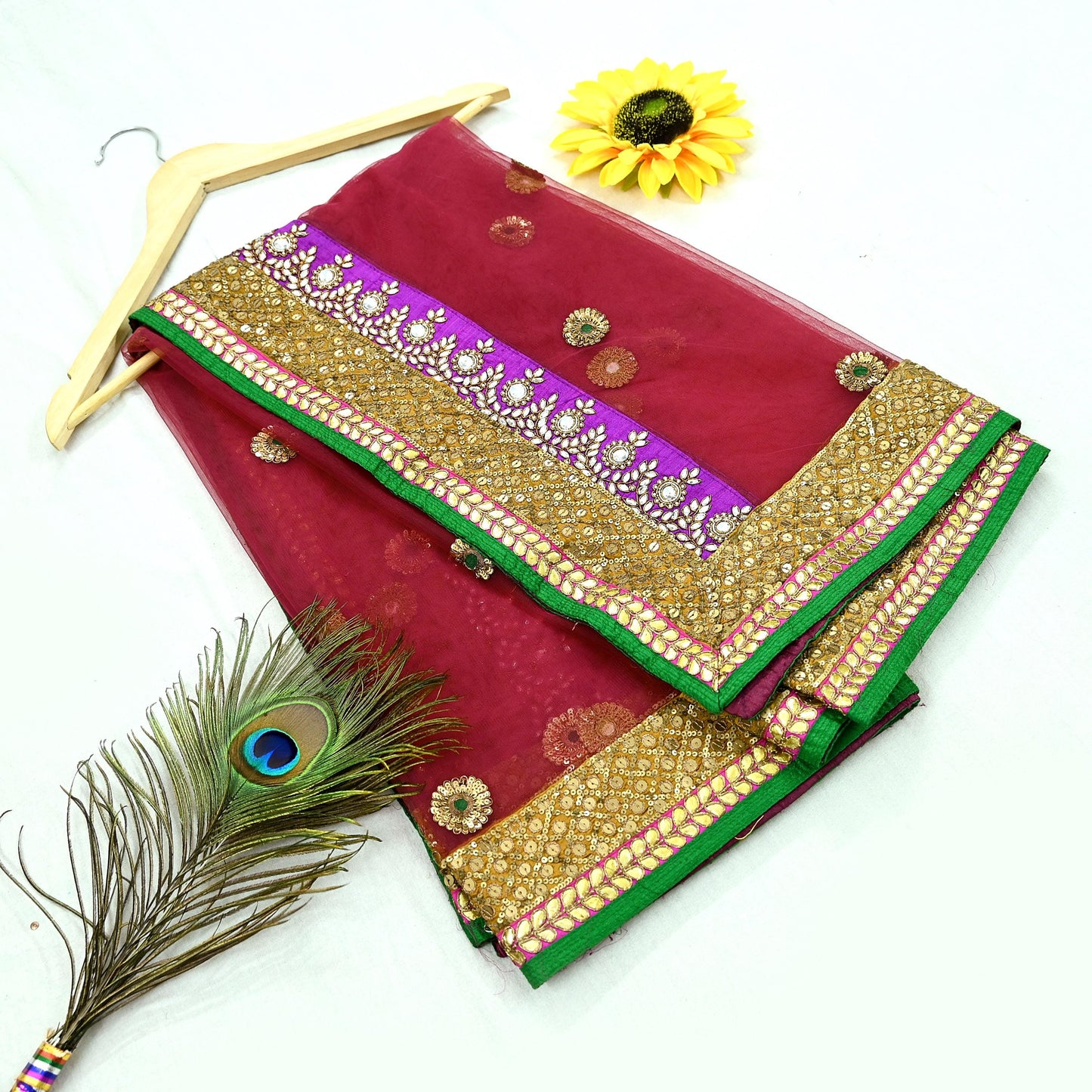 Indian Heavy Wedding Dupatta Pink Net Mesh Long Stole Hand Embroidered Abu Jani Designer Scarves Zardozi Dabka Bridal Veil