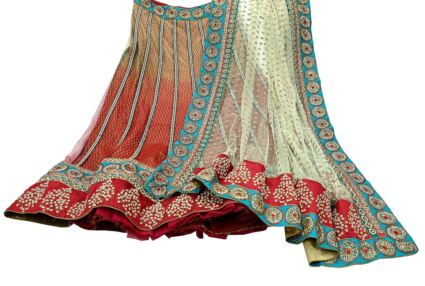 Indian Heavy Wedding Green & Maroon Net/Mesh Hand Embroidered Lehenga 3pcs Set Designer By Anamika Khanna Party Wear