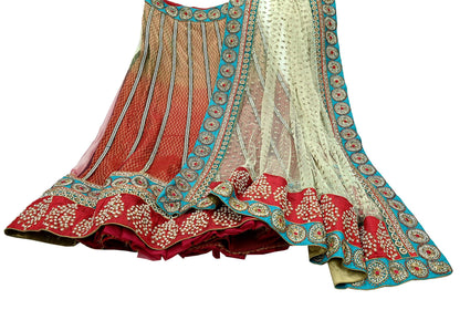 Indian Heavy Wedding Green & Maroon Net/Mesh Hand Embroidered Lehenga 3pcs Set Designer By Anamika Khanna Party Wear
