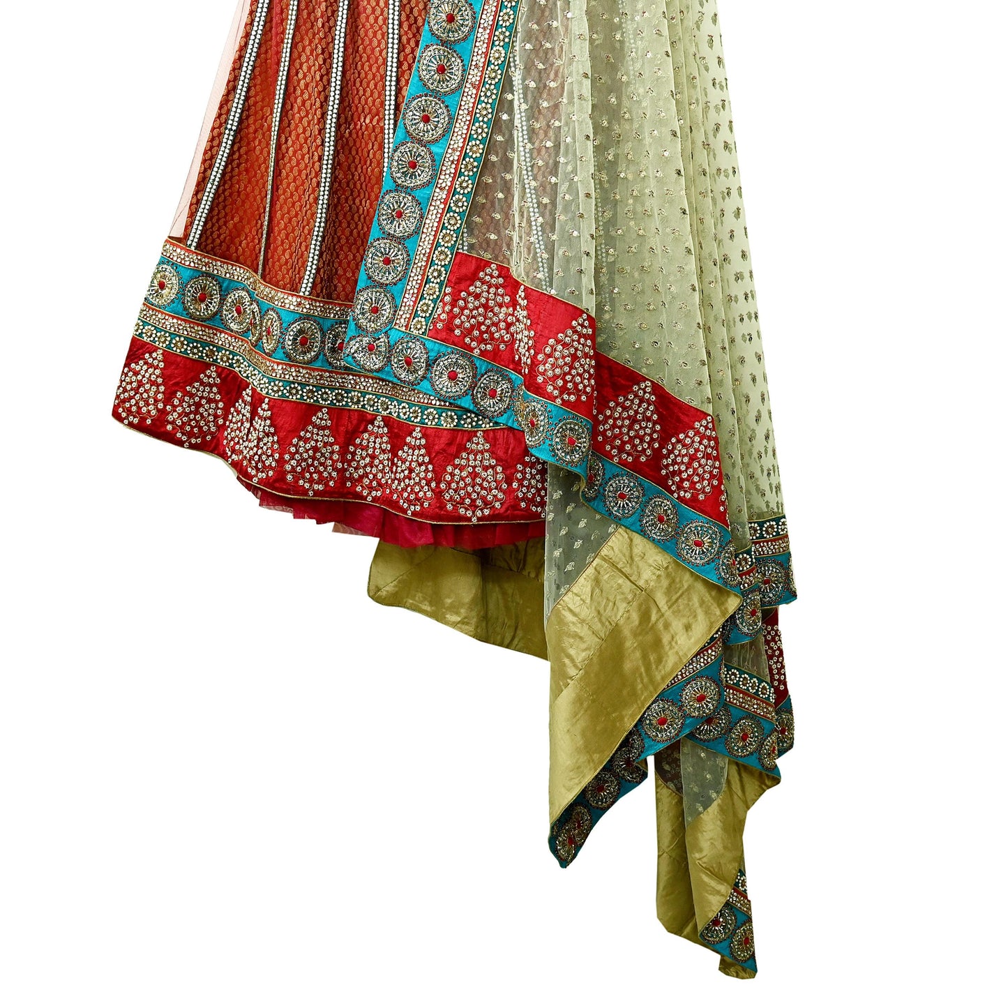 Indian Heavy Wedding Green & Maroon Net/Mesh Hand Embroidered Lehenga 3pcs Set Designer By Anamika Khanna Party Wear
