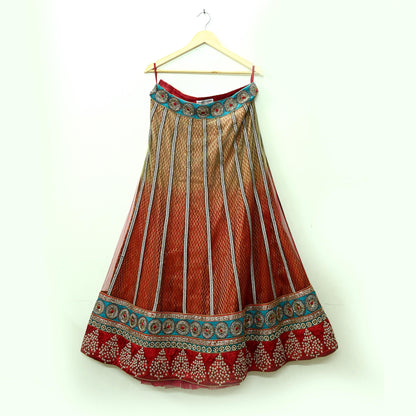 Indian Heavy Wedding red & green Net Hand Embroidered Lehenga/Skirt Designer By Anamika Khanna Bridal Wear Zardozi/ Dabka Bollywood skirt
