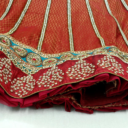 Indian Heavy Wedding red & green Net Hand Embroidered Lehenga/Skirt Designer By Anamika Khanna Bridal Wear Zardozi/ Dabka Bollywood skirt