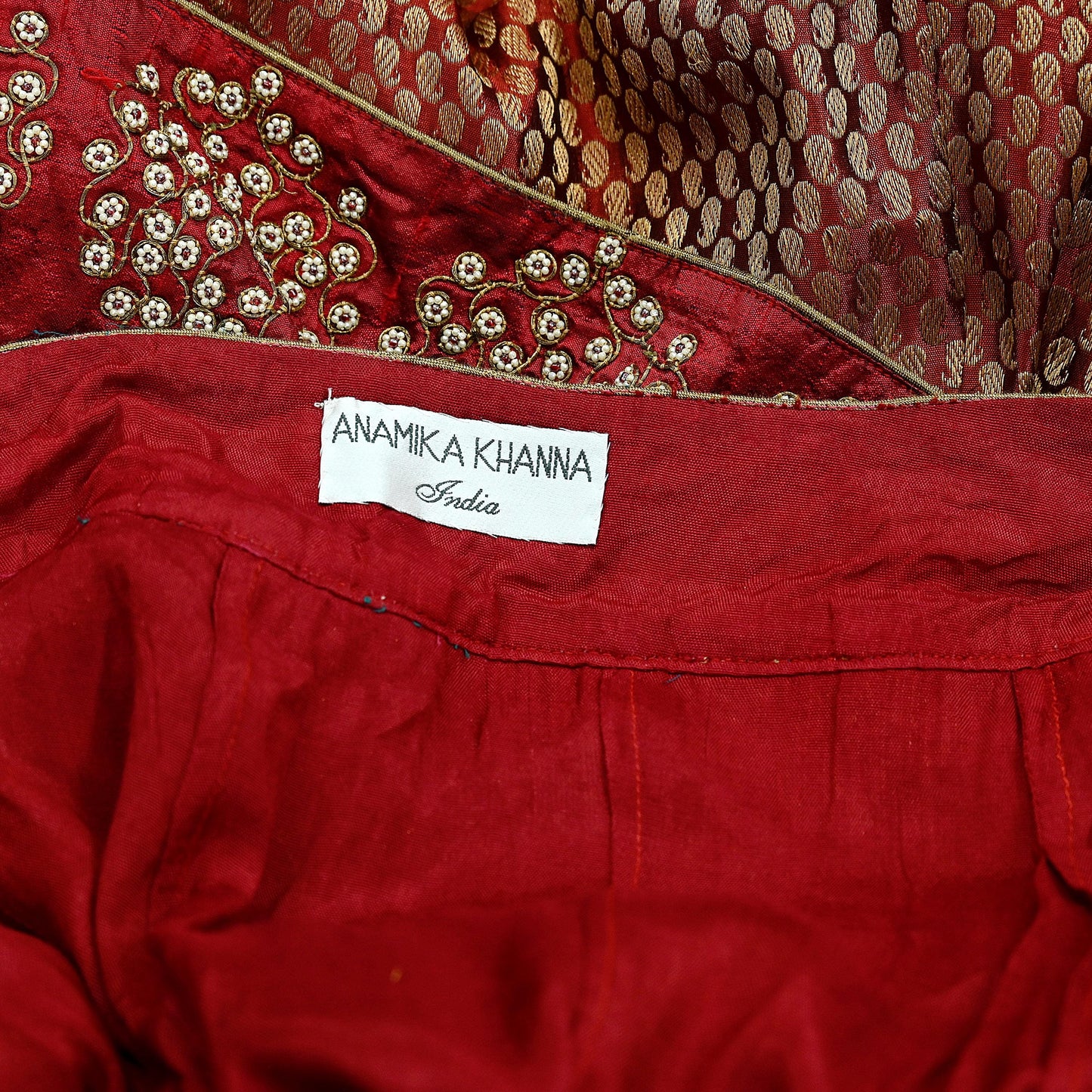 Indian Heavy Wedding red & green Net Hand Embroidered Lehenga/Skirt Designer By Anamika Khanna Bridal Wear Zardozi/ Dabka Bollywood skirt