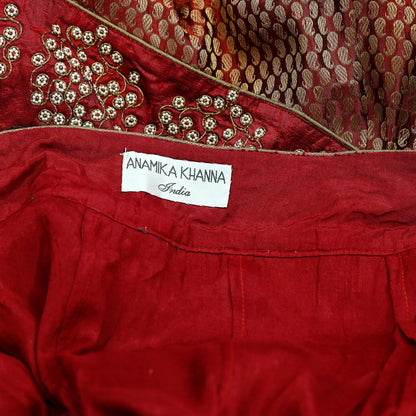 Indian Heavy Wedding red & green Net Hand Embroidered Lehenga/Skirt Designer By Anamika Khanna Bridal Wear Zardozi/ Dabka Bollywood skirt