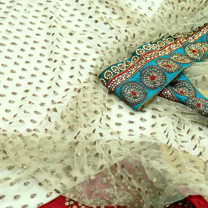 Indian Vintage Heavy Wedding Green Net/Mesh/Velvet Hand Embroidered Dupatta Designer By Anamika Khanna Bridal Wear Dabka Zardozi Veil Hijab