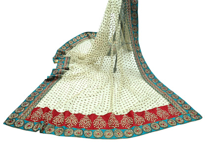 Indian Vintage Heavy Wedding Green Net/Mesh/Velvet Hand Embroidered Dupatta Designer By Anamika Khanna Bridal Wear Dabka Zardozi Veil Hijab