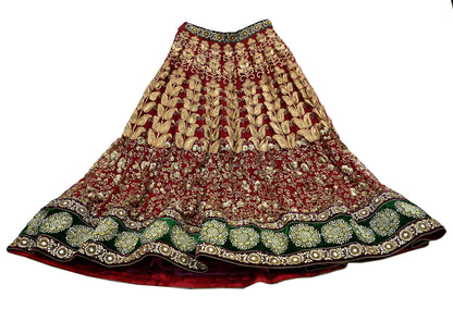 Indian Vintage Heavy maroon Net/Mesh Hand Embroidered Lehenga Skirt By Designer Sabyasachi Bridal Wear Dabka/ Zardozi