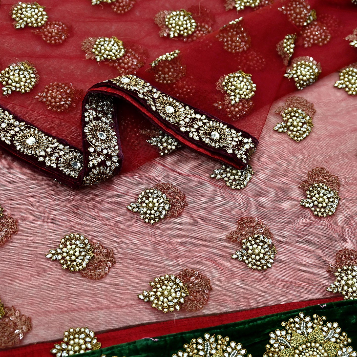 Indian Vintage Heavy Wedding Dupatta Maroon Net Long Stole Hand Embroidered By Designer Sabyasachi Scarves Zardozi Bridal Veil