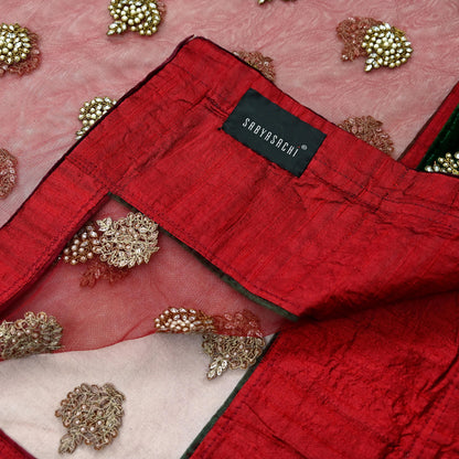 Indian Vintage Heavy Wedding Dupatta Maroon Net Long Stole Hand Embroidered By Designer Sabyasachi Scarves Zardozi Bridal Veil