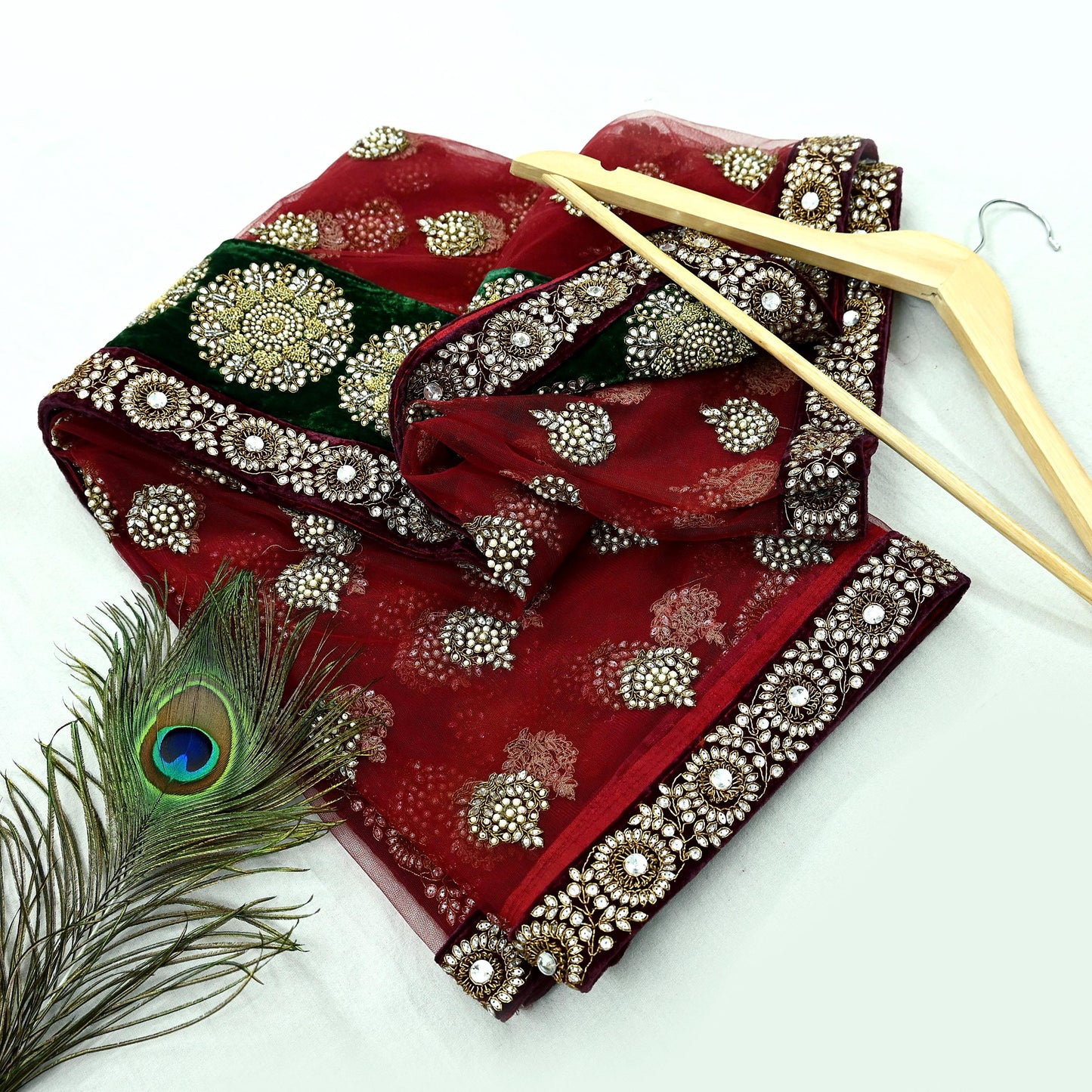 Indian Vintage Heavy Wedding Dupatta Maroon Net Long Stole Hand Embroidered By Designer Sabyasachi Scarves Zardozi Bridal Veil