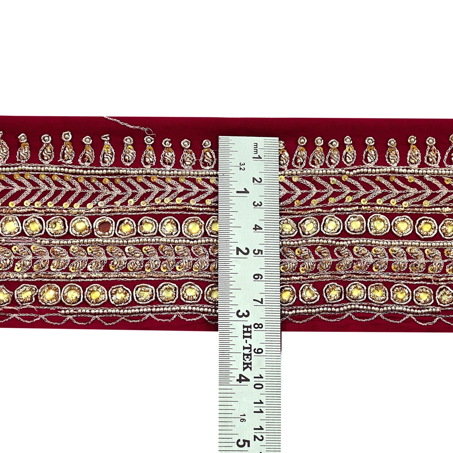 Indian Vintage Maroon Sari Border Hand Embroidered Craft Trim Lace Sewing Sari Ribbon Pure Crepe silk Zardozi Zari Dress Making Upcycle