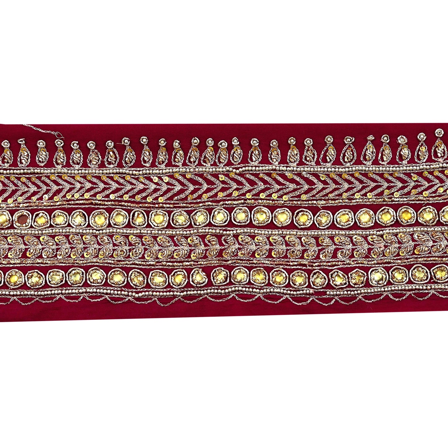 Indian Vintage Maroon Sari Border Hand Embroidered Craft Trim Lace Sewing Sari Ribbon Pure Crepe silk Zardozi Zari Dress Making Upcycle