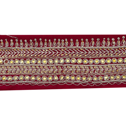 Indian Vintage Maroon Sari Border Hand Embroidered Craft Trim Lace Sewing Sari Ribbon Pure Crepe silk Zardozi Zari Dress Making Upcycle