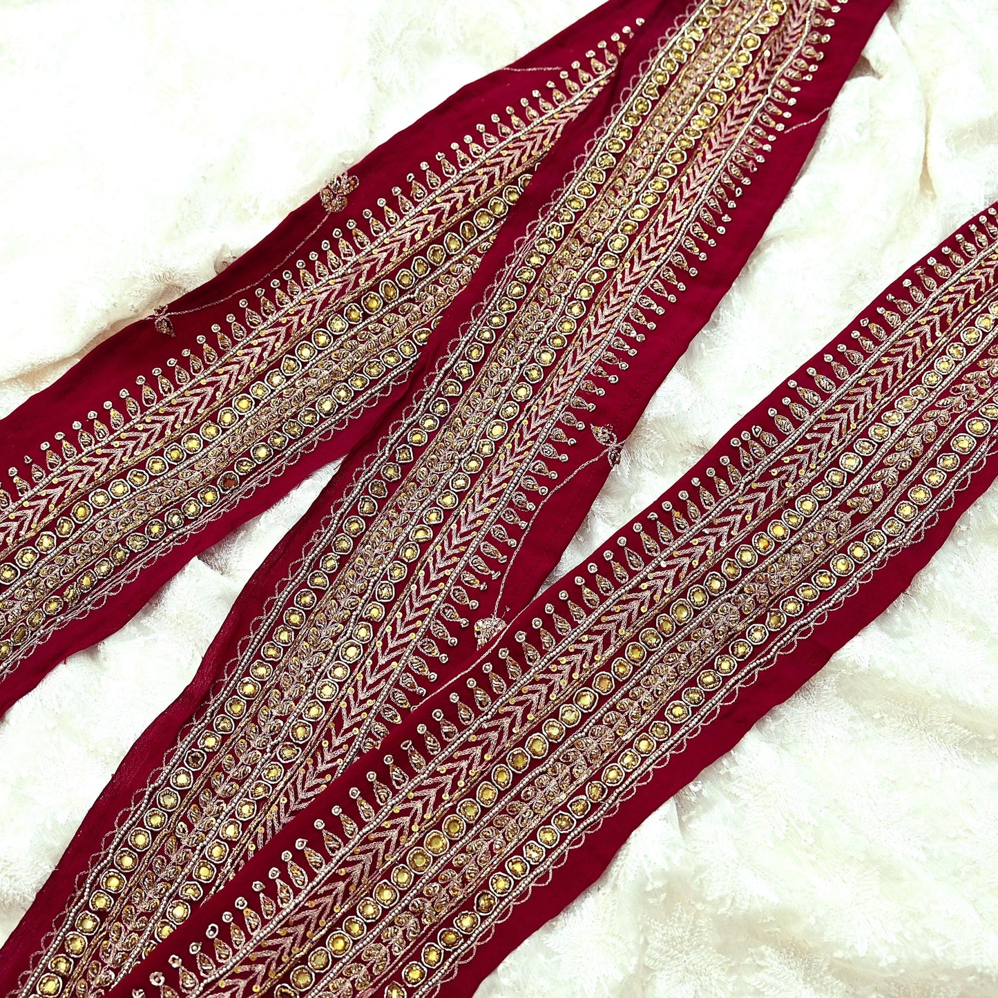 Indian Vintage Maroon Sari Border Hand Embroidered Craft Trim Lace Sewing Sari Ribbon Pure Crepe silk Zardozi Zari Dress Making Upcycle