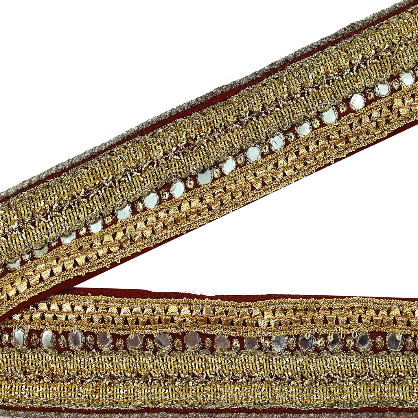 Indian Vintage Maroon Sari Border Hand Embroidered Craft Trim Lace Sewing Pure Georgette Silk Ribbon Recycled Zardozi