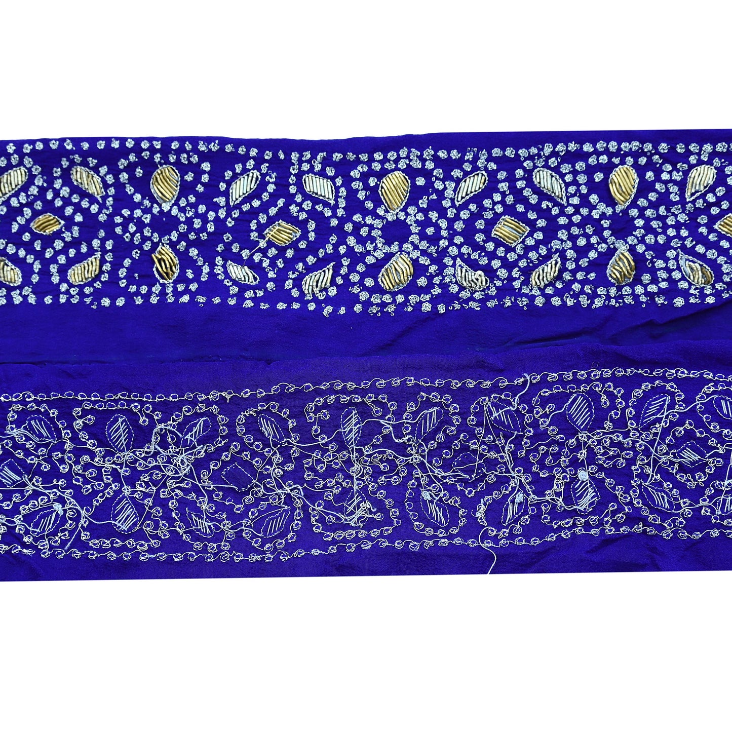 Indian Vintage Blue Sari Border Hand Embroidered 1yd Craft Trim Lace Sewing Sari Ribbon Pure Crepe silk  Zardozi/Dabka Zari