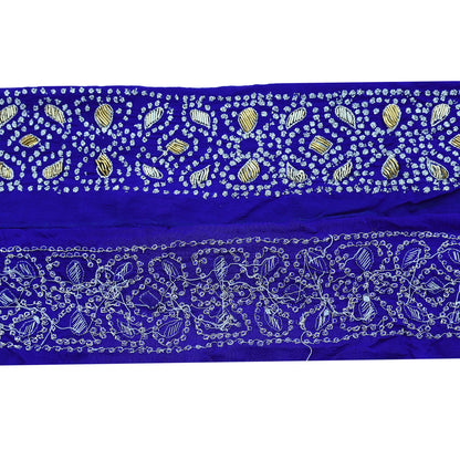 Indian Vintage Blue Sari Border Hand Embroidered 1yd Craft Trim Lace Sewing Sari Ribbon Pure Crepe silk  Zardozi/Dabka Zari