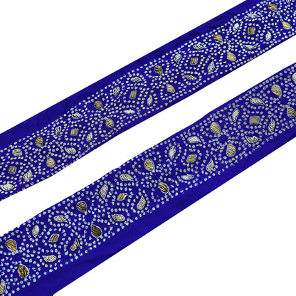 Indian Vintage Blue Sari Border Hand Embroidered 1yd Craft Trim Lace Sewing Sari Ribbon Pure Crepe silk  Zardozi/Dabka Zari