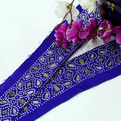 Indian Vintage Blue Sari Border Hand Embroidered 1yd Craft Trim Lace Sewing Sari Ribbon Pure Crepe silk  Zardozi/Dabka Zari