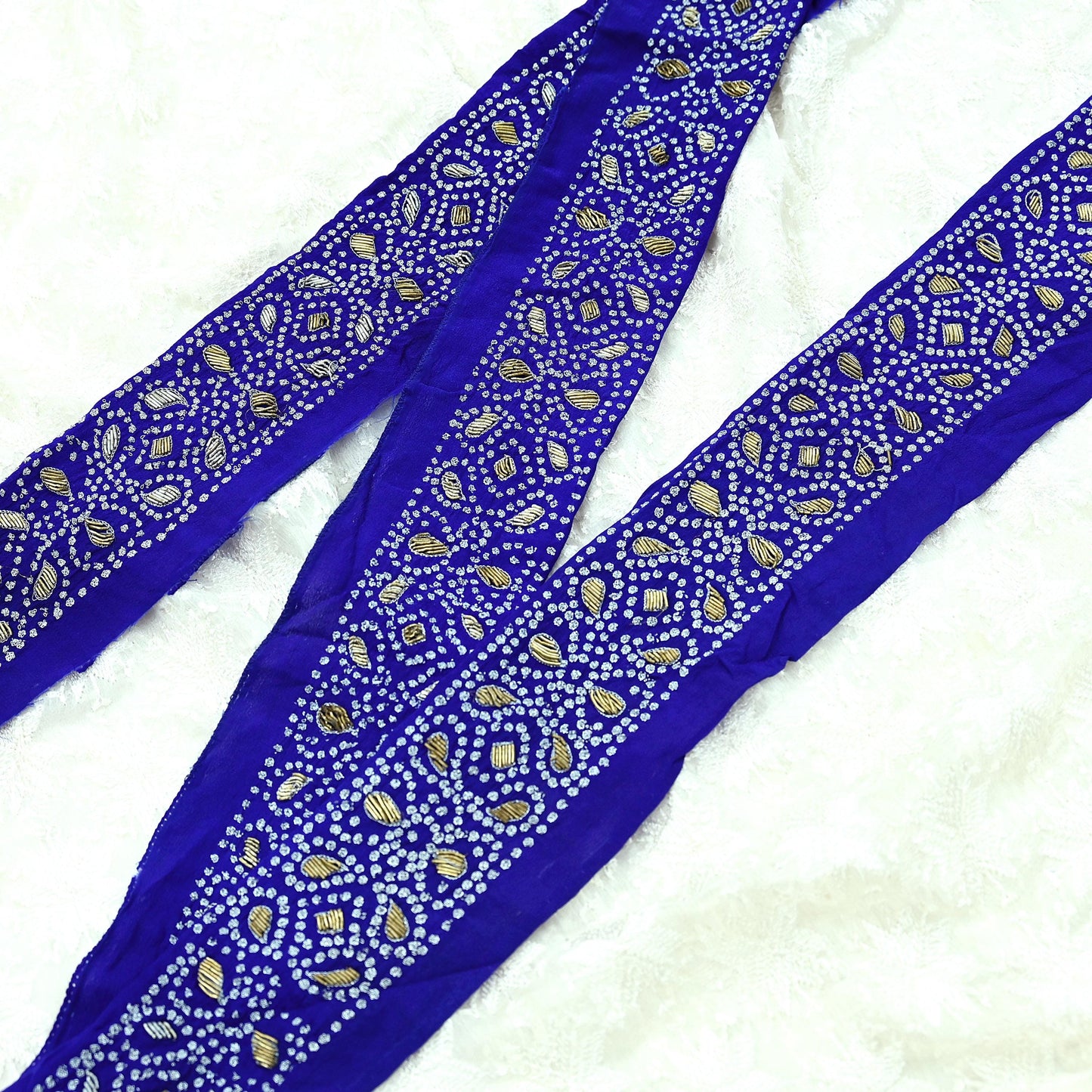Indian Vintage Blue Sari Border Hand Embroidered 1yd Craft Trim Lace Sewing Sari Ribbon Pure Crepe silk  Zardozi/Dabka Zari