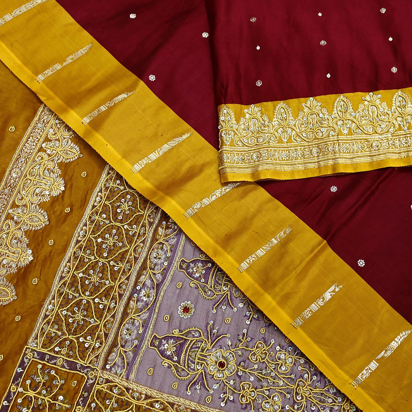 Indian Vintage Heavy Wedding Saree Pure Satin Silk Hand Embroidered Banarsi Brocade Sari Zari/Zardozi/Dabka 5Yd Dressmaking