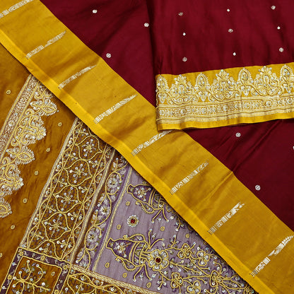 Indian Vintage Heavy Wedding Saree Pure Satin Silk Hand Embroidered Banarsi Brocade Sari Zari/Zardozi/Dabka 5Yd Dressmaking