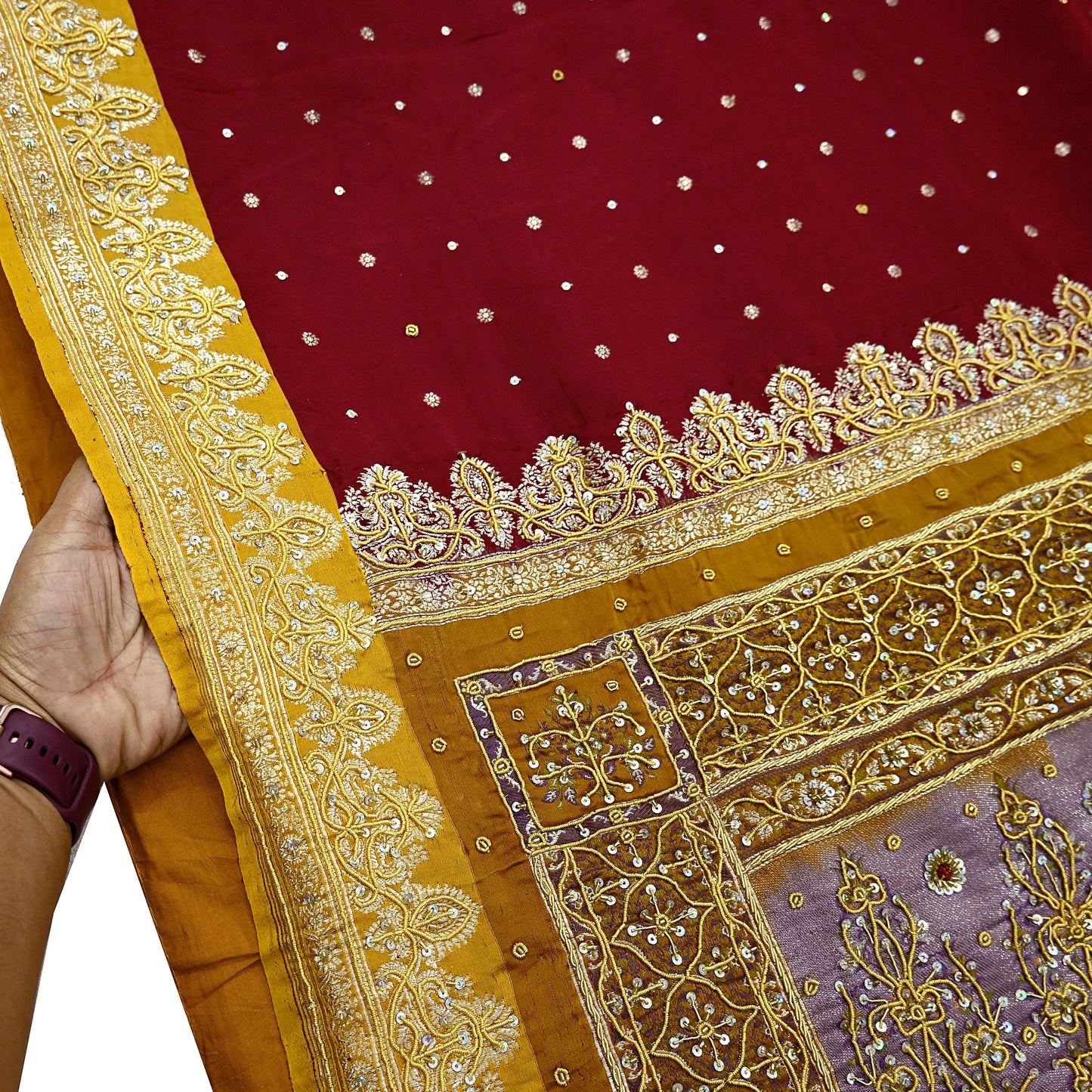 Indian Vintage Heavy Wedding Saree Pure Satin Silk Hand Embroidered Banarsi Brocade Sari Zari/Zardozi/Dabka 5Yd Dressmaking