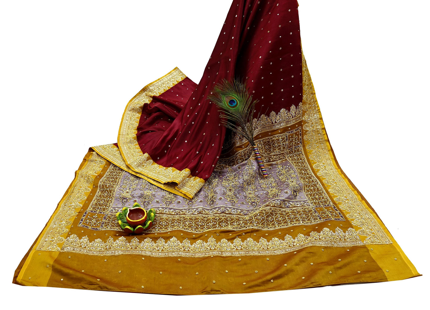 Indian Vintage Heavy Wedding Saree Pure Satin Silk Hand Embroidered Banarsi Brocade Sari Zari/Zardozi/Dabka 5Yd Dressmaking