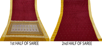 Indian Vintage Heavy Wedding Saree Pure Satin Silk Hand Embroidered Banarsi Brocade Sari Zari/Zardozi/Dabka 5Yd Dressmaking