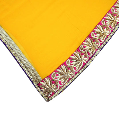 Indian Vintage Heavy Sari Yellow Pure Georgette Silk Hand Embroidered Sarees Craft Fabric 6Yd Sewing Ethnic Bollywood saree Zardozi Mukesh