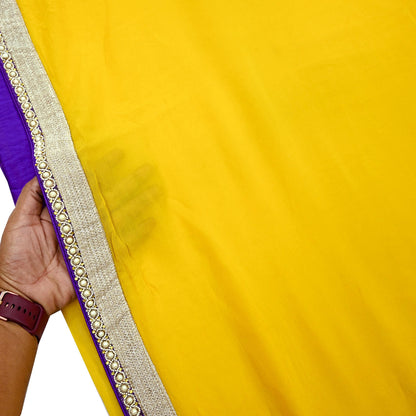 Indian Vintage Heavy Sari Yellow Pure Georgette Silk Hand Embroidered Sarees Craft Fabric 6Yd Sewing Ethnic Bollywood saree Zardozi Mukesh