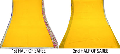 Indian Vintage Heavy Sari Yellow Pure Georgette Silk Hand Embroidered Sarees Craft Fabric 6Yd Sewing Ethnic Bollywood saree Zardozi Mukesh