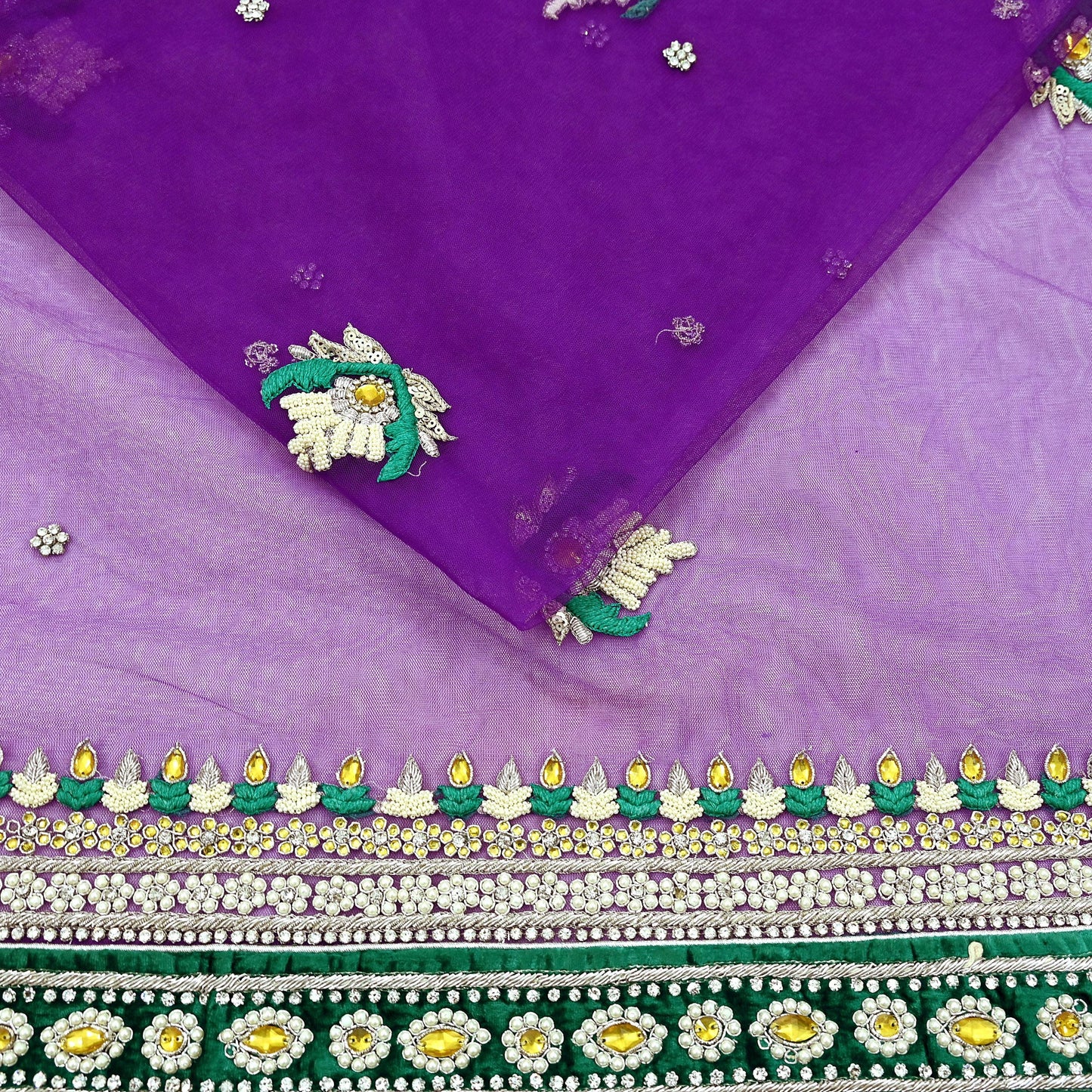 Indian Vintage Purple Net Saree Heavy Hand Embroidery 5 Yards Soft Mesh Fabric Includes Blouse & Ideal for Crafting Wedding Wear