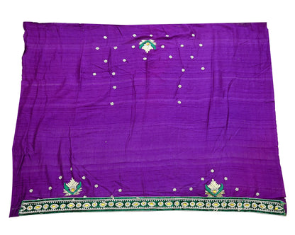 Indian Vintage Purple Net Saree Heavy Hand Embroidery 5 Yards Soft Mesh Fabric Includes Blouse & Ideal for Crafting Wedding Wear