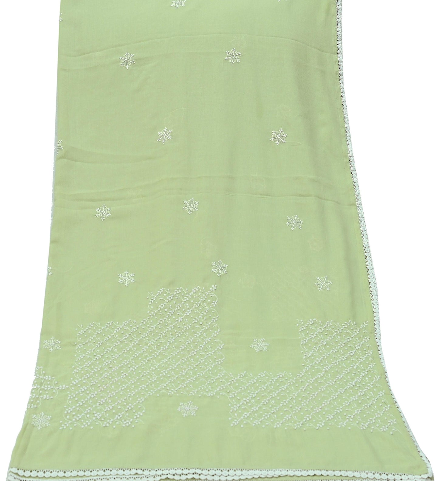 Indian Vintage Dupatta Green Long Stole Cotton Handmade Chikankari Scarves Veil Scarf Wrap Hippie Boho Soft