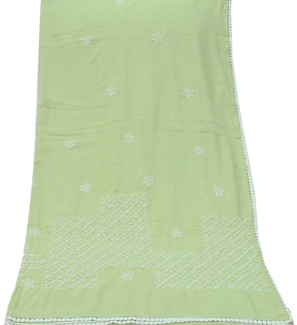 Indian Vintage Dupatta Green Long Stole Cotton Handmade Chikankari Scarves Veil Scarf Wrap Hippie Boho Soft
